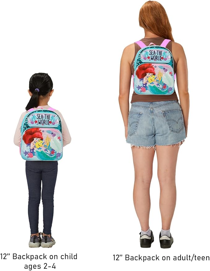 Disney Little Mermaid Mini Backpack with Lunch Bag - Bundle of 12” Ariel Mini Backpack Purse, Lunch Box, Stickers, Water Bottle, More School Supplies