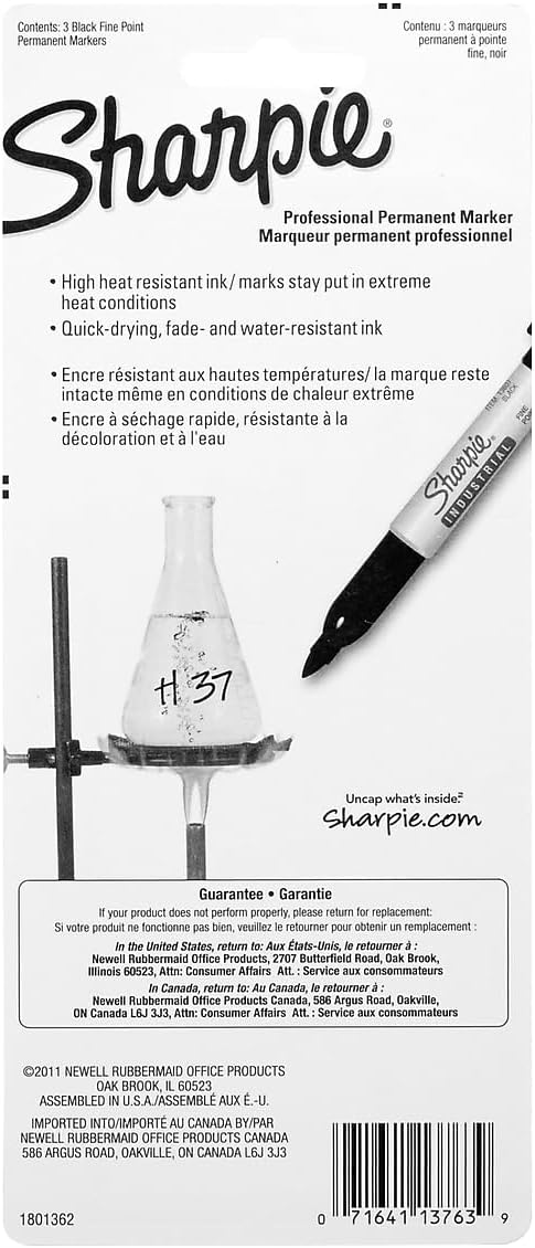 Sharpie 13763PP Industrial Fine Point Permanent Marker Withstand Up To 500F Designed for Industrial and Laboratory Users Black Color 1 Blister with 3 Markers