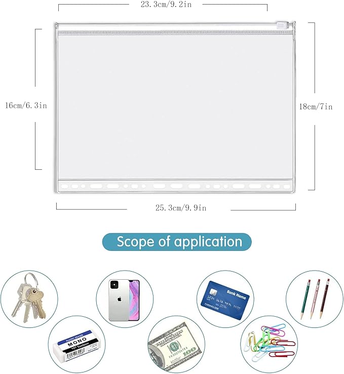 4 Pack B5 19 Holes Binder Zip Pockets Plastic Binder Zipper Folders Waterproof 19 Holes Zipper Loose Leaf Bags Zip Lock Envelope for Documents Notebooks Cards