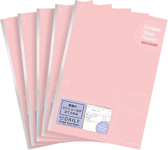 Kokuyo Campus Study Planner Notebook, Daily Ruled, Semi-B5, Light Pink, for 63 Days, Set of 5, Japan Import (NO-Y80MD-LP)