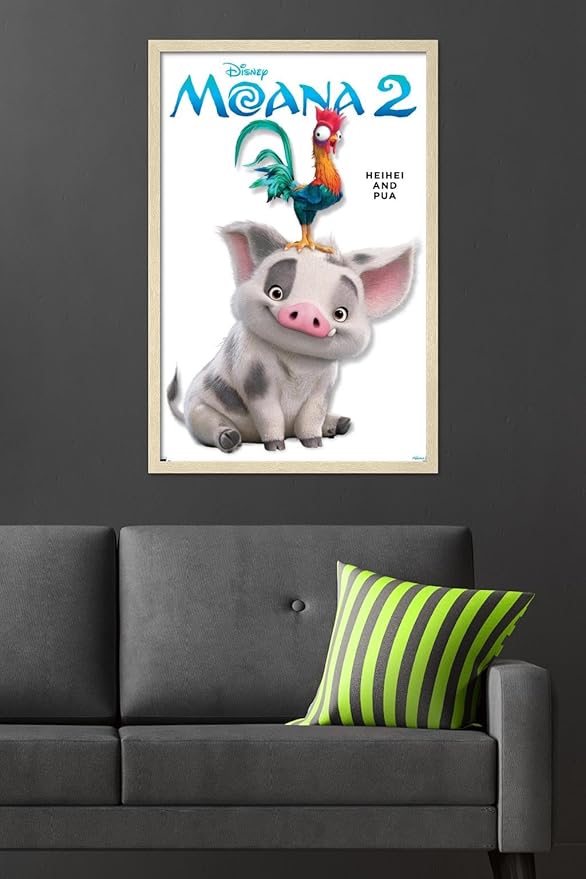 Disney Moana 2 - Heihei and Pua Feature Series Wall Poster, 34L" x 22.4W", Blonde Framed Version