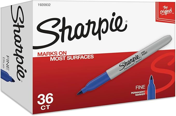 Sharpie Permanent Markers, Blue, Fine Tip, Bulk Set, 36 Count - For Plastic, Metal, Wood, And More
