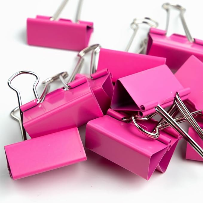 JAM PAPER Colorful Binder Clips - Large - 1 1/2 Inch (41 mm) - Pink Binderclips - 12/Pack