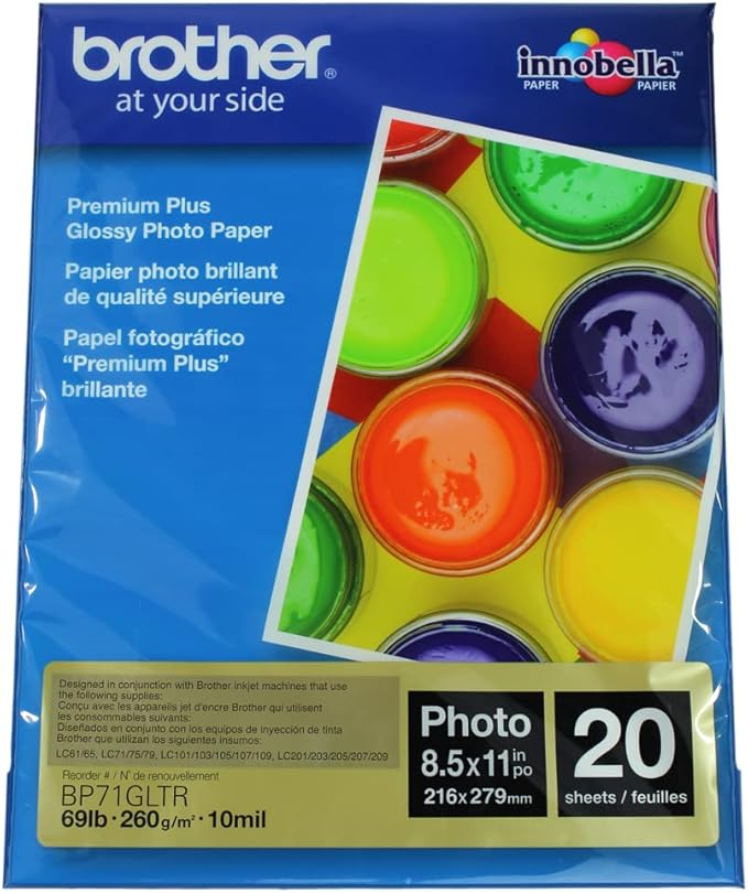 Brother Glossy Inkjet Paper, 8.5 x 11 Inches, 20 Sheets (BP71GLTR ) - Retail Packaging