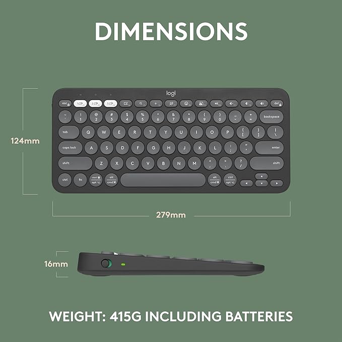Logitech Pebble Keys 2 K380s, Multi-Device Bluetooth Wireless Keyboard, Customizable Shortcuts, Slim and Portable, Easy-Switch Windows, mac, iPad, Android, Chrome - Tonal Graphite (Renewed)