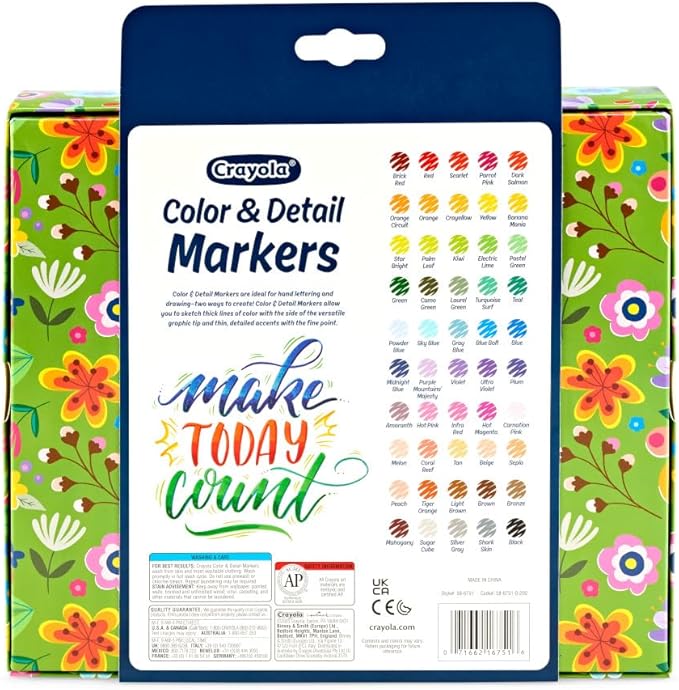 Crayola Color & Detail Marker Set (50ct) Drawing Markers for Adults, Art Markers, Graphic & Fine Tip, Gift for Teens & Adults