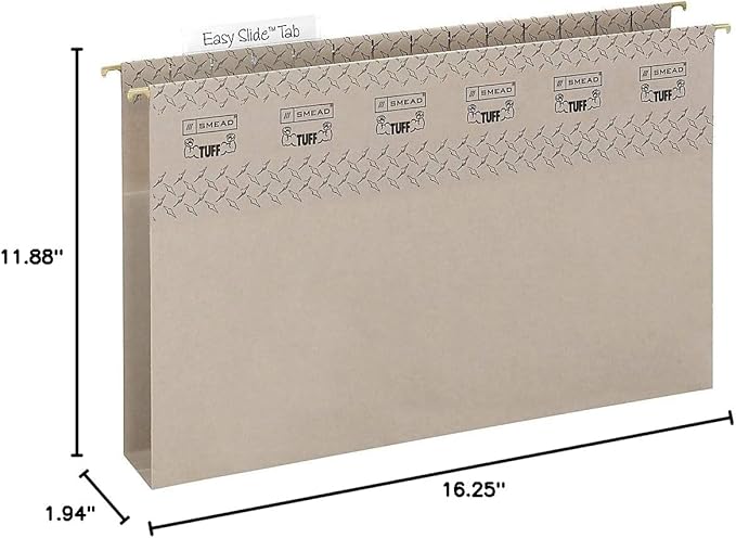 Smead TUFF Extra Capacity Box Bottom Hanging Folder, 1/3-Cut Easy Slide Tab, Steel Gray, 18 per Box (2" Expansion, Legal)