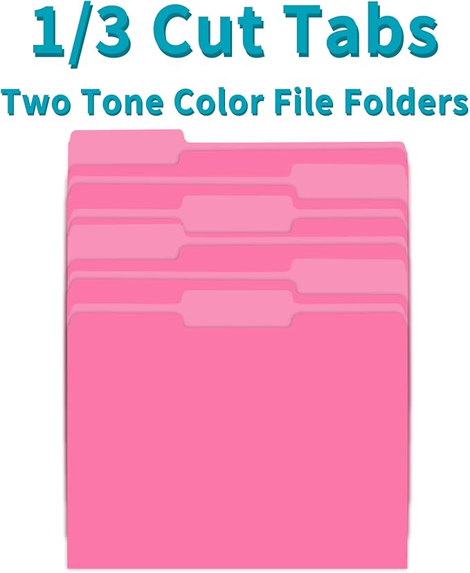 Two Tone Color File Folder 8.5 x 11 Inch,36 Packs Pink File Folders,1/3 Cut Tabs File Folder Letter Size,Manila File Folders for Office,School and Home,Organization