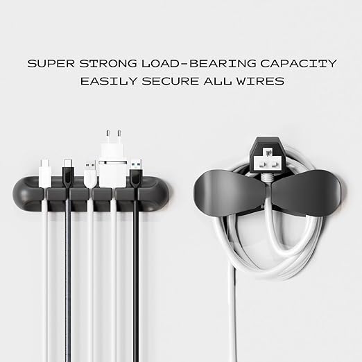 USB Cable Organizer Clips Cord Holder,12 Packs (3-Slots) Black Self Adhesive Desk Cord Cable Management