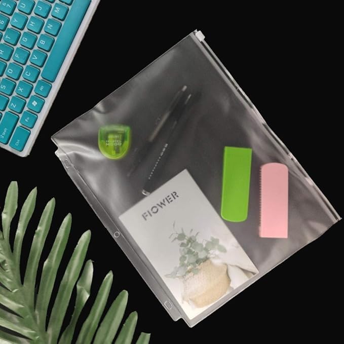 YoeeJob 3 Holes Clear PVC Zipper Binder Pocket Insert Pages Letter Size, 8 1/2" x 11 Loose Leaf Binder Filing Storage Bags 15 Per Pack