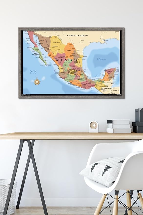 Trends International Map - Mexico Wall Poster, 22.375" x 34", Barnwood Framed Version