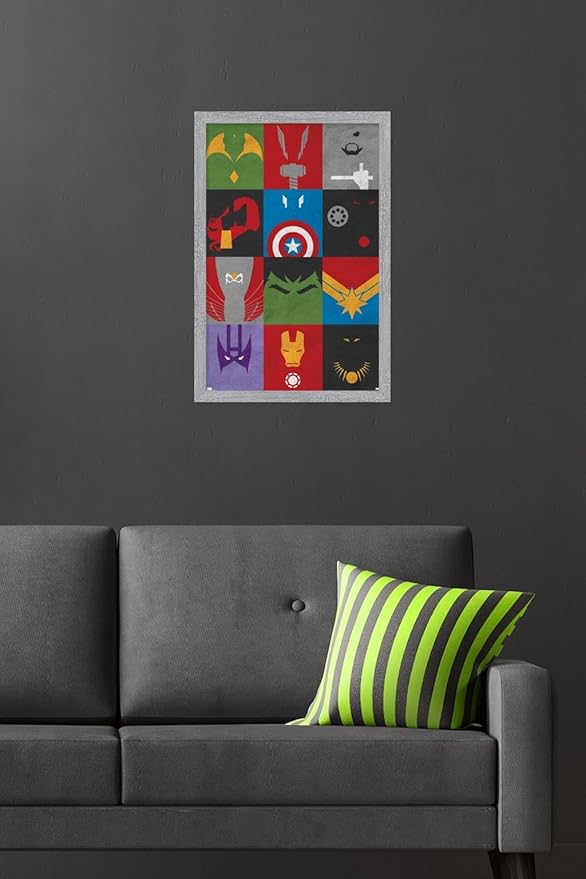 Marvel Comics Avengers - Minimalist Grid Wall Poster, 22.4L" x 14.7W", Gray Framed Version