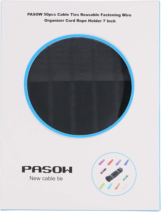 Pasow 50pcs Cable Ties Reusable Fastening Wire Organizer Cord Rope Holder 7 Inch (Black)