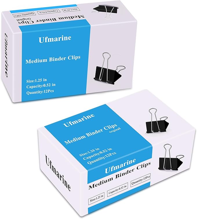 Ufmarine Medium Binder Clips 1.25 inch Length, (144 Pcs) Medium Paper Clips for Office Supplies