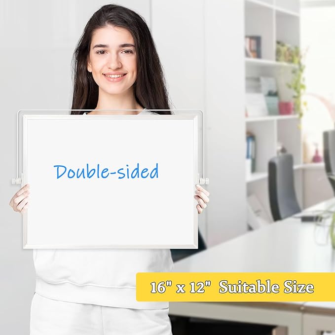 Dry Erase Magnetic White Board, 16" x 12" Double-Sided Desktop Whiteboard with Stand, Portable Small Whiteboard Set for Drawing, Office, Home