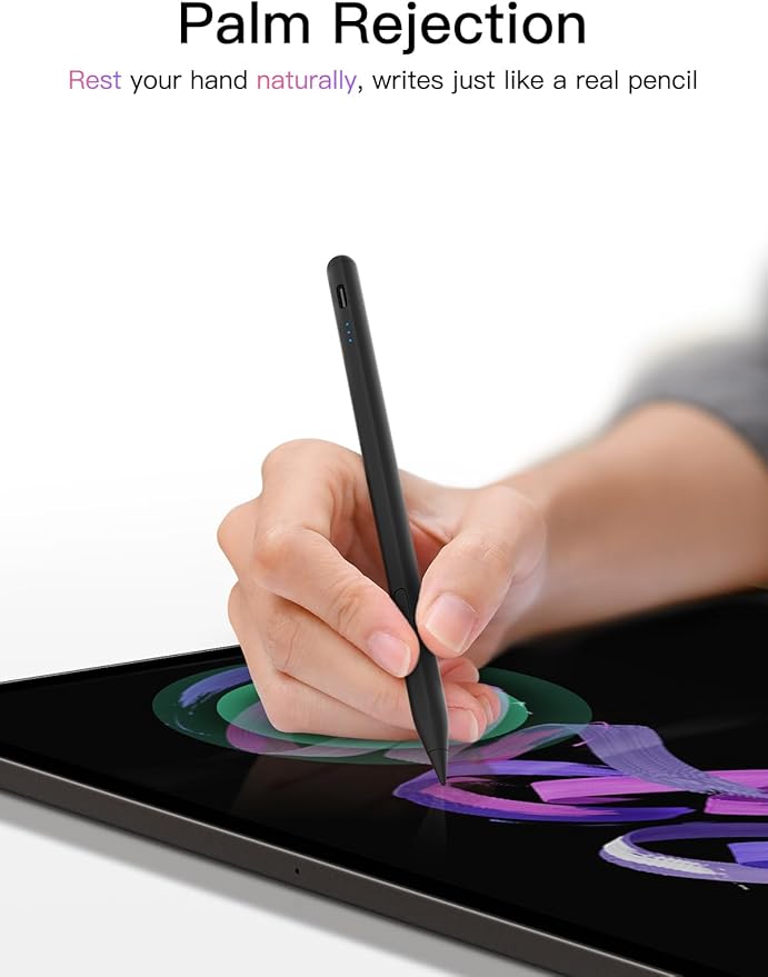 Stylus Pen for ipad 2018-2025, USB-C Fast Charging Pencil, Pixel-Perfect Tilt Sensitivity for iPad 11/10/9/8/7/6/A16, iPad mini 7/6/5, iPad Air M3/2 11"/13"/5/4/3, iPad Pro M5/4 13"/12.9″/11″ Black
