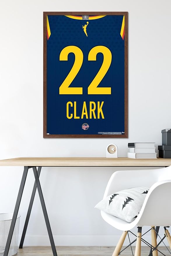WNBA Indiana Fever - Caitlin Clark Jersey Wall Poster, 34L" x 22.4W", Mahogany Framed Version