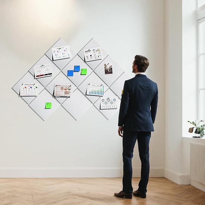 MaxGear Large Cork Board for Wall 36" x 24", White Bulletin Board, 6 Pack Felt Wall Tiles with Pushpins, Cork Boards for Office Pin Board Tack Board Cork Boards