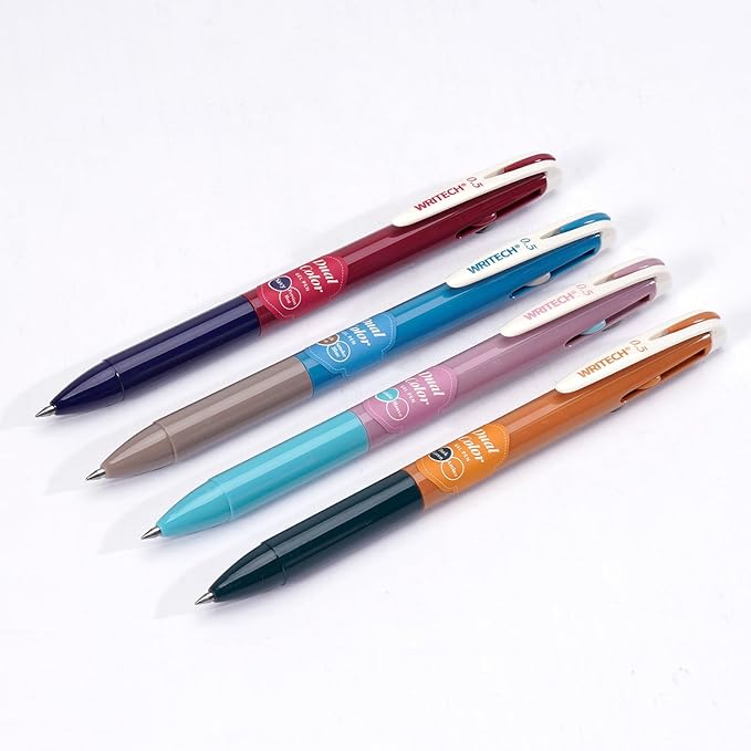 WRITECH Retractable Gel Ink Pens: Multi Colored 0.5mm Fine Point 2 in 1 Colorful Click Pen Assorted Color 4ct No Smear & Bleed for Smooth Writing Journaling Drawing Notetaking