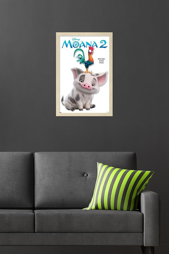 Disney Moana 2 - Heihei and Pua Feature Series Wall Poster, 22.4L" x 14.7W", Blonde Framed Version