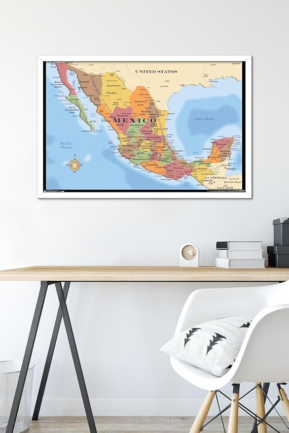 Trends International Map - Mexico Wall Poster, 22.375" x 34", White Framed Version