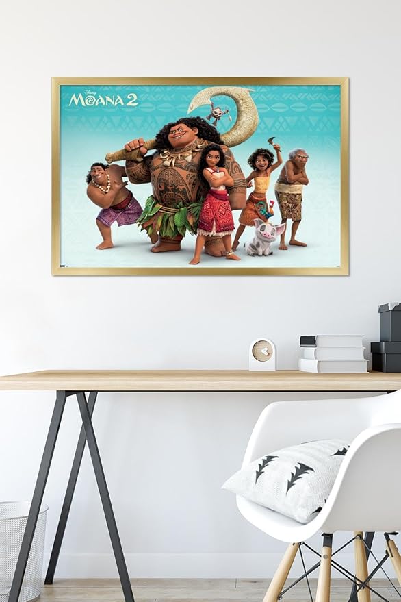 Disney Moana 2 - Group Wall Poster, 34L" x 22.4W", Gold Framed Version