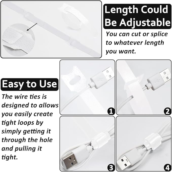 70pcs Cable Ties Reusable White Wire Ties Cable Management Cord Ties Reusable for Electronics Hook and Loop Cable Ties for Computer 4 6 8 Inch