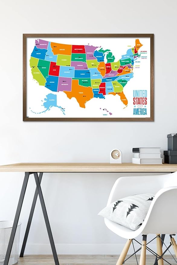 Trends International Map - United States Of America 2022 Wall Poster, 22.375" x 34", Bronze Framed Version