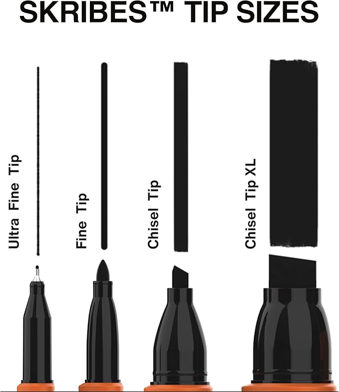 KLEIN TOOLS 80204 Skribes Variety Set, 10-Pack, Black Permanent Markers with Ultra Fine, Fine, Chisel, and XL Chisel Tip, Quick-Drying Marker Set, Professional-Grade Ink