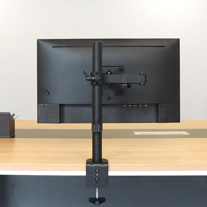 Amazon Basics Adjustable Single Computer Monitor Desk Mount Arm, Holds up to 32" and Ultrawide Monitors, Black