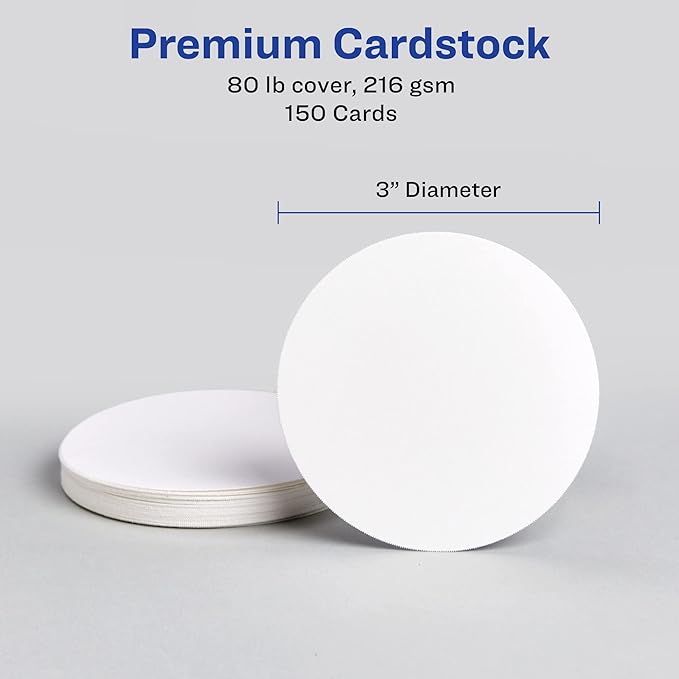 Avery Round Business Cards, Sure Feed Technology, 3" Diameter, Matte White, 150 Total, Print-to-the-Edge, Laser/Inkjet Printable (5328)