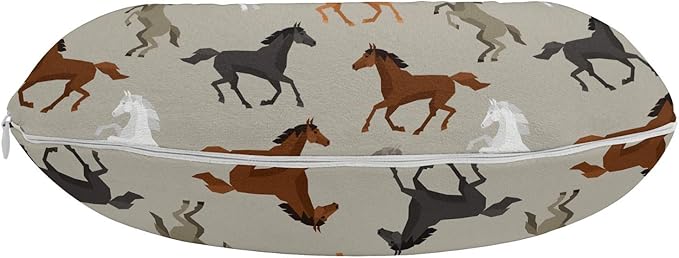 Ambesonne Horses Travel Pillow Neck Rest, Abstract Stallions Simple Design Animals Galloping Curvet Illustration, Memory Foam Traveling Accessory for Airplane and Car, 12", Taupe Black