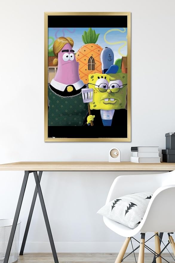 Trends International Nickelodeon Spongebob - American Gothic Wall Poster, 22.375" x 34", Gold Framed Version