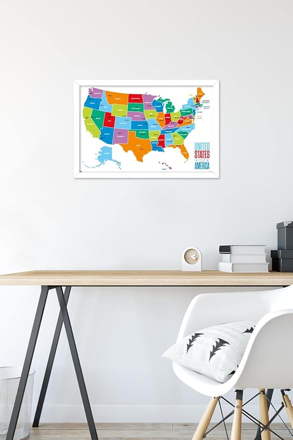 Trends International Map - United States Of America 2022 Wall Poster, 14.725" x 22.375", White Framed Version