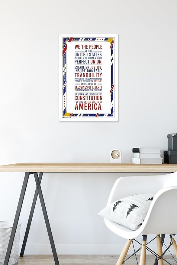 Trends International The United States Of America - Constitution Preamble Wall Poster, 14.725" x 22.375", White Framed Version