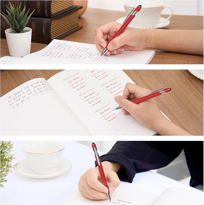 Red Gel Ink Pens, 12 Pcs, Fine Point, Smooth Writing, with Stylus Tips, 0.7 Mm, Office Desk Accessories, Motivational