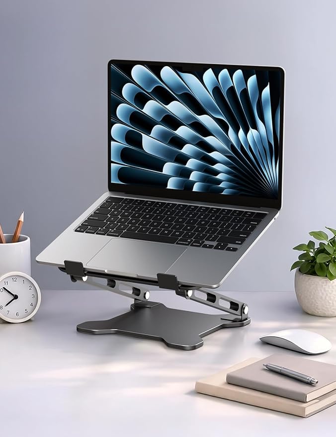 Adjustable Laptop Stand for Desk, Metal Foldable Laptop Riser, Ventilated Cooling Bracket, Ergonominc Computer Notebook Stand for Desk Compatible with 10-15.6“ Laptops