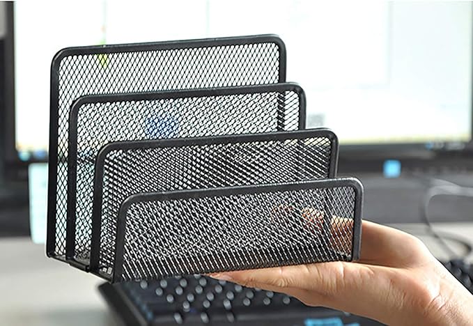 VANRA 2 Small Letter Sorters Desktop File Holder Organizer Metal Mesh with 3 Vertical Upright Compartments (2 Black)