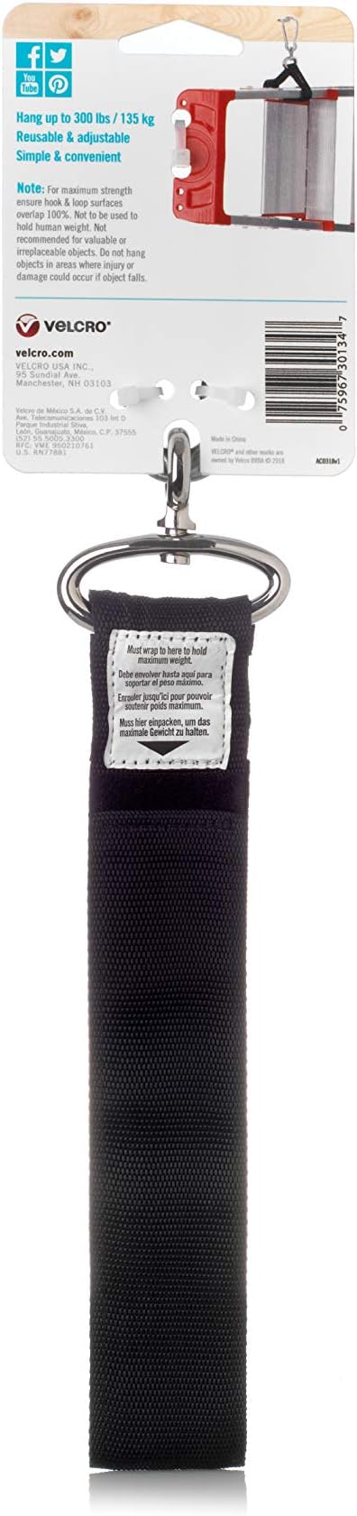 VELCRO Brand Easy Hang Strap | Heavy Duty Outdoor Storage Extension Cords, Cables, Tools, Bikes | Organization for Garden, Shed, RV, Large - up to 300 lbs, Black