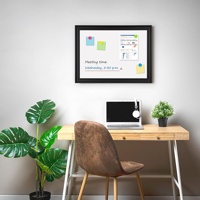 White Board for Wall, 24'' x 18'' Magnetic Dry Erase Board, Decorative Black Vintage Wooden Frame Whiteboard for Home Office School Dorm Kitchen