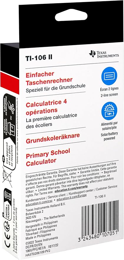 Texas TI-106 II Scientific School Calculator with 2 Line Display and 4 Basic Calculators - Blue