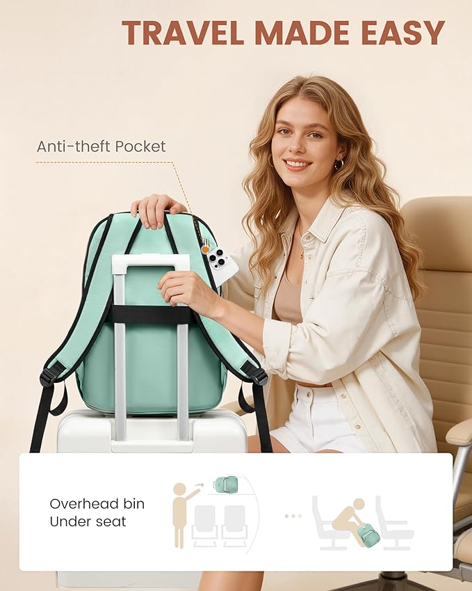 LOVEVOOK Laptop Backpack for Women with Giant Tumbler Holder 17.3 inch,Designer Travel Backpack Laptop Bag College Backpack,Quilted Work Nurse Teacher Backpack Purse Computer Bag Daypack,Mint Green