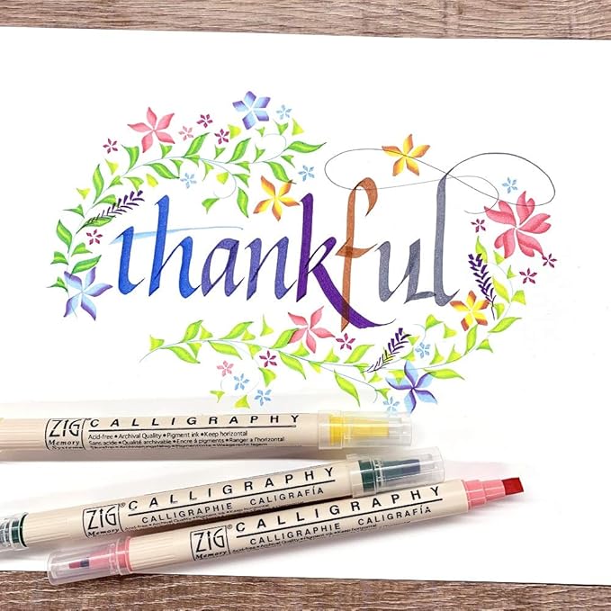 Kuretake Zig Calligraphy Dual Tip Marker Pens, 7 colors and Blender set, 2mm, 5mm, Double Tip, for Art, Sketch, illustration, Calligraphy, Journal, Drawing, Made in Japan