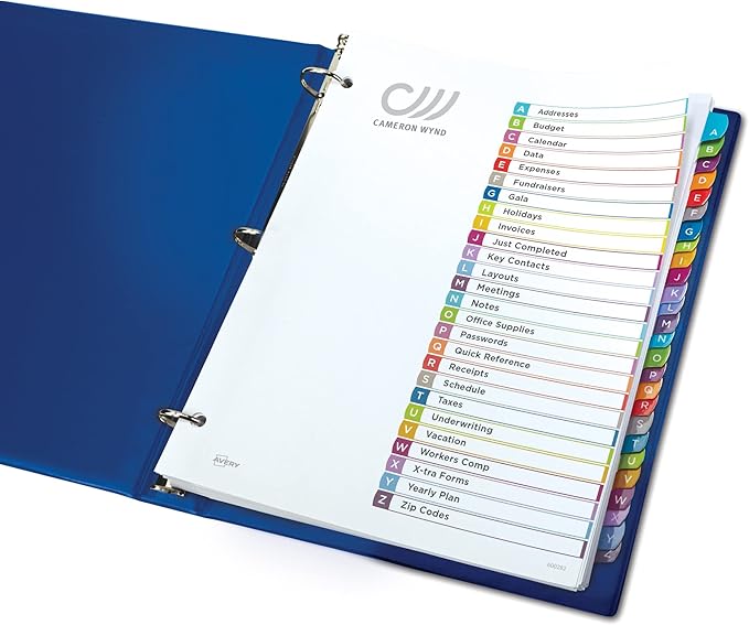 Avery Dividers for 3 Ring Binders, 12 Tabs per Set, Customizable Table of Contents, Multicolor Arched Tabs, Great for Organizing Reports, Projects, and More (11843)