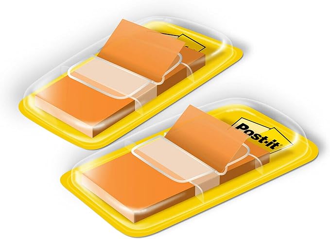 Post-it Flags, 1 in. x 1.7 in., Two Dispensers with 50-Count Orange Sticky Tabs Per Dispenser (100 Flags Total), Removable Page Markers for Planners, Journals, and Calendars