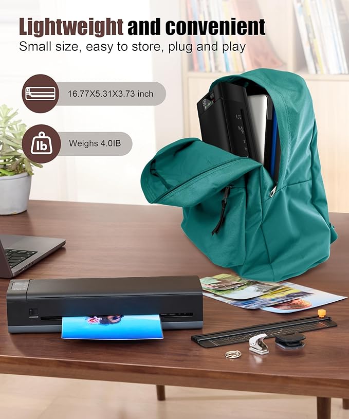 13 Inch 9-in-1 Laminator Machine, Laminator with Sheets for Hot & Cold Laminating Machine for Home, Office, or School Use, Features Fast 60-Sec Warm Technology and Never-Jam Design