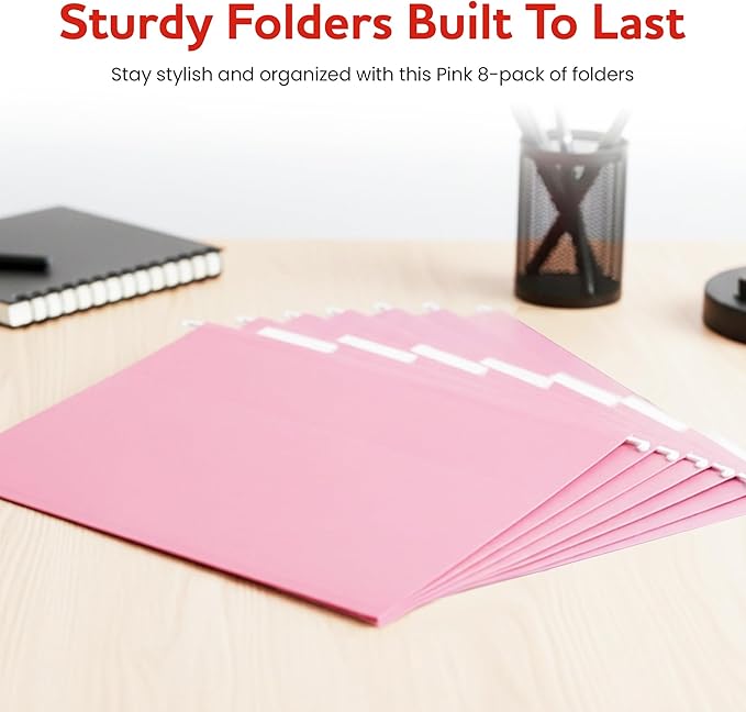 Pink Hanging File Folders – 8 Pack, Letter Size File Organization Folders for Home, Office, School & Filing Cabinets