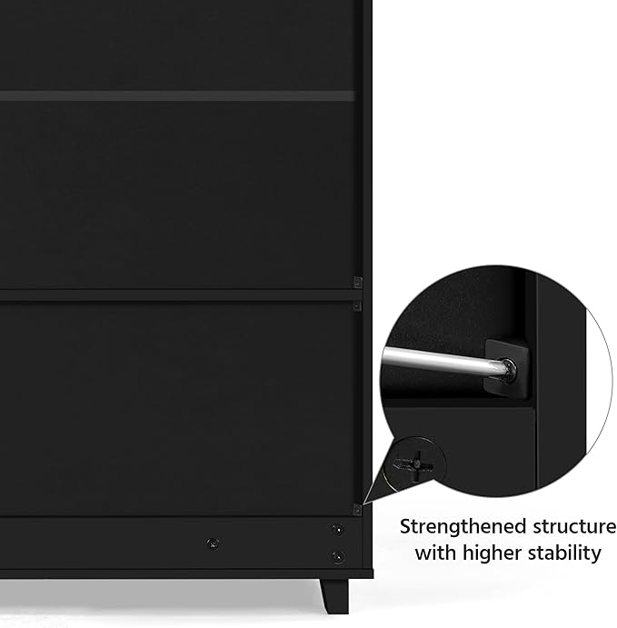 Yaheetech Shoe Cabinet, 5-Tier Shoe Rack Organizer with 1 Drawer, Freestanding Wooden Shoe Storage Cabinet with 2 Louvered Door & Adjustable Shelves for Entryway Hallway, Black