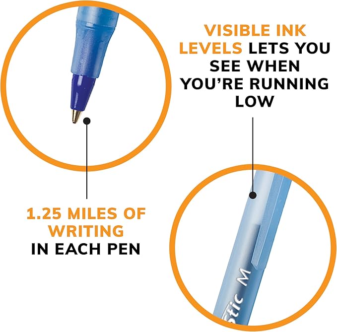 BIC Round Stic Xtra Life Blue Ballpoint Pens, Medium Point (1.0mm), 144-Count Pack of Bulk Pens, Flexible Round Barrel for Writing Comfort, No. 1 Selling Ballpoint Pens