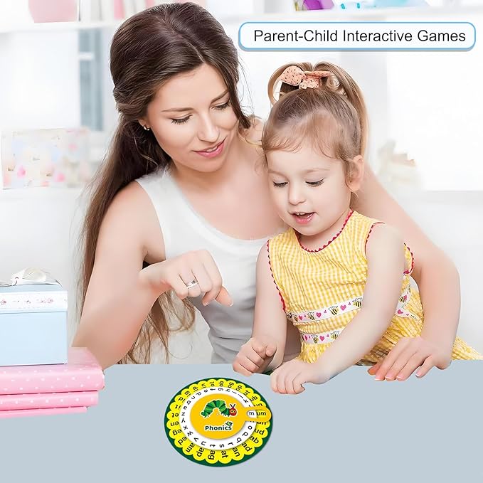 Caterpillar Learning Wheel Phonics Games Flash Cards Sight Word Games Spinners Wheel for Kids Spelling Games Toddler Learning Activities